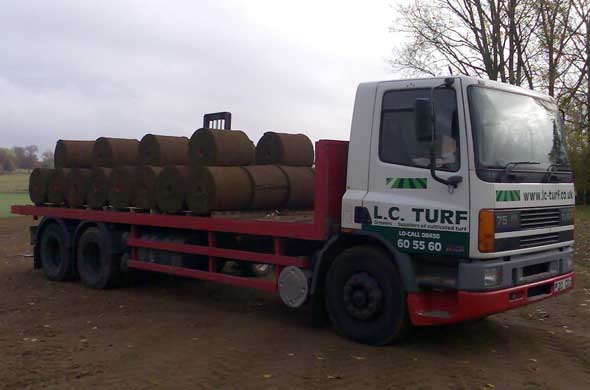 New turf ready for delivery on truck in Northampton